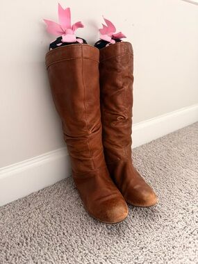 Aldo Brown Leather Knee-High Heeled Boots